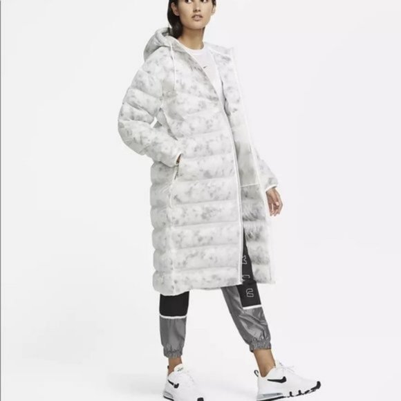 Nike Women's Marble EcoDown Long Parka Coat Winter Puffer Jacket Large - Picture 11 of 11